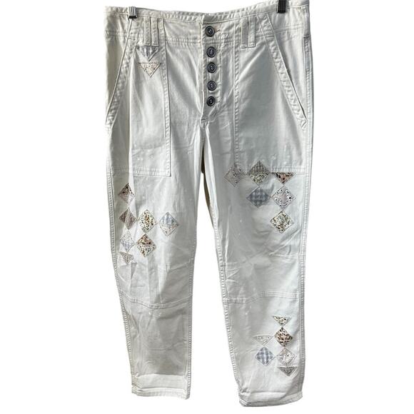 Anthropologie Pilcro The Wanderer Pants Cream Floral Patchwork Boho Size 29 - Picture 2 of 7